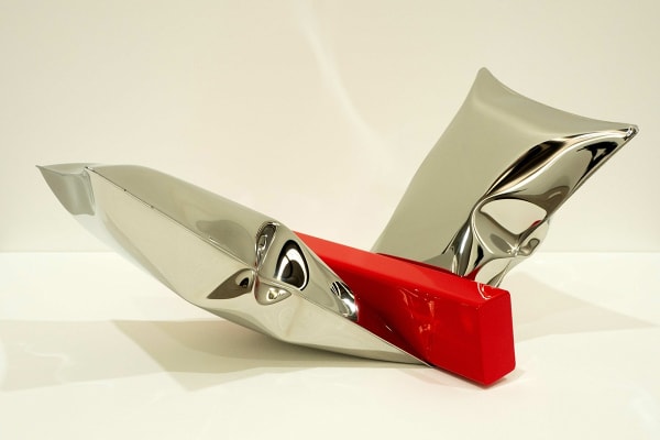 Braddon Snape Act of Suppression (Small Delivery in Red), 2023 Welded, cold inflated and mirror polished stainless steel, and painted steel. H: 23cm W: 41.5cm D: 39.5cm