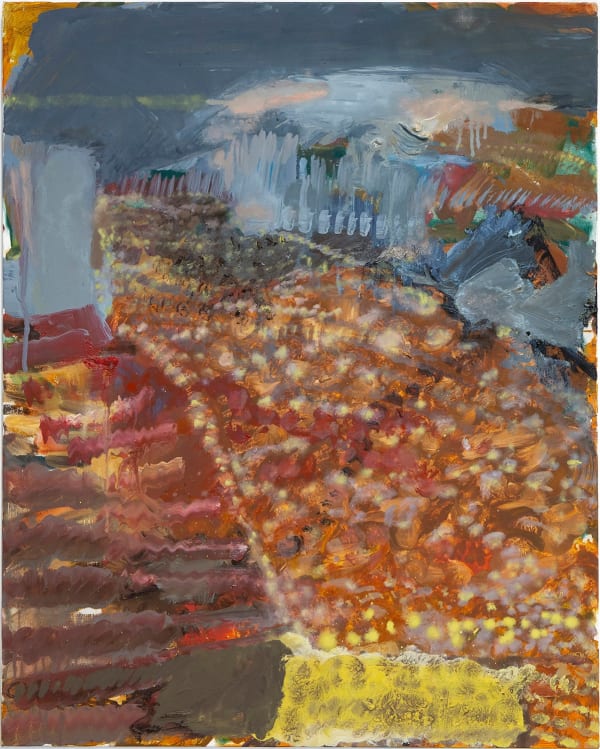 Stephanie Eather Dusk from the Steam plains quarters, 2023 Oil on polycotton, framed 77 x 61cm