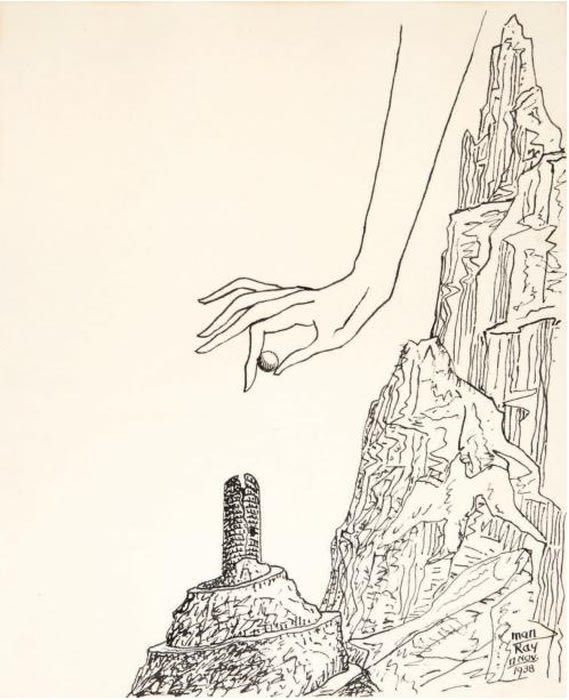 Man Ray Sans titre dessin original à l'encre légèrement contrecollé sur papier fort 26,9 x 22 cm (archives) 13 3/4 by 16 1/2 in. (archives)