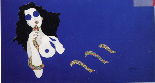 Evelyne Axell La femme au serpent émail sur plexiglas 33 x 60 cm