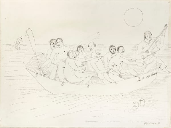 cristina rubalcava, personnages dans une barque, 1981 encre de chine sur papier, 77 x 57 cm