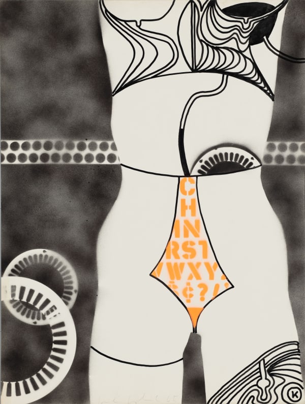 Kiki Kogelnik Untitled (Robot) Émail et encre de Chine sur papier 73 x 58 cm 28 3/4 x 22 7/8 inches