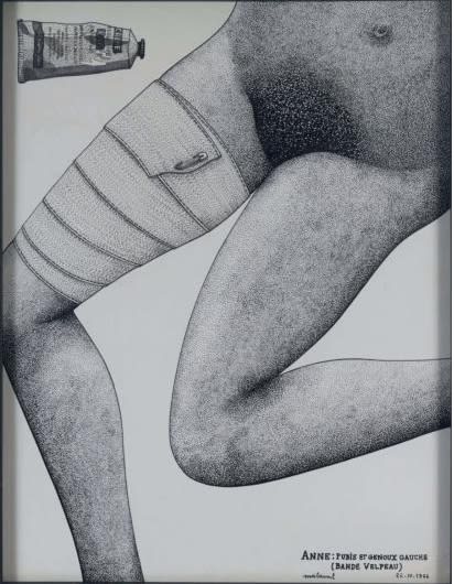 Robert Malaval Anne pubis et genoux gauche encre de chine sur papier 64 x 49 cm