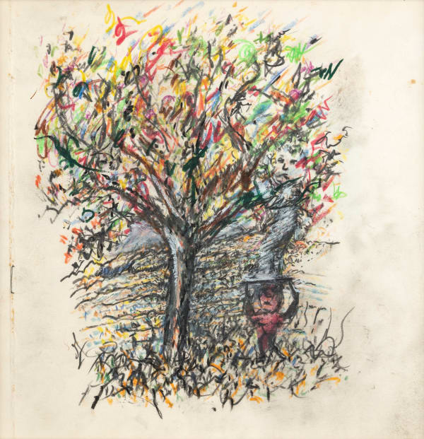 martial raysse, l'arbre LSKCSKI, 1974 gouage, crayon et crayons de couleur sur papier, 26 x 25 cm