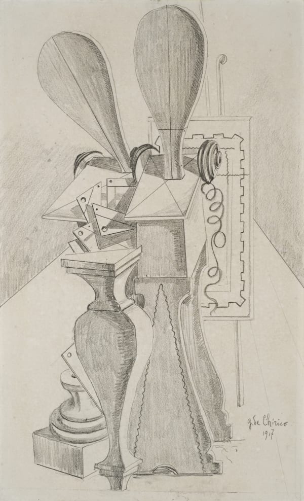 Giorgio De Chirico La muse sorelle (Composition métaphysique) dessin sur papier 31,7 x 19,2 cm