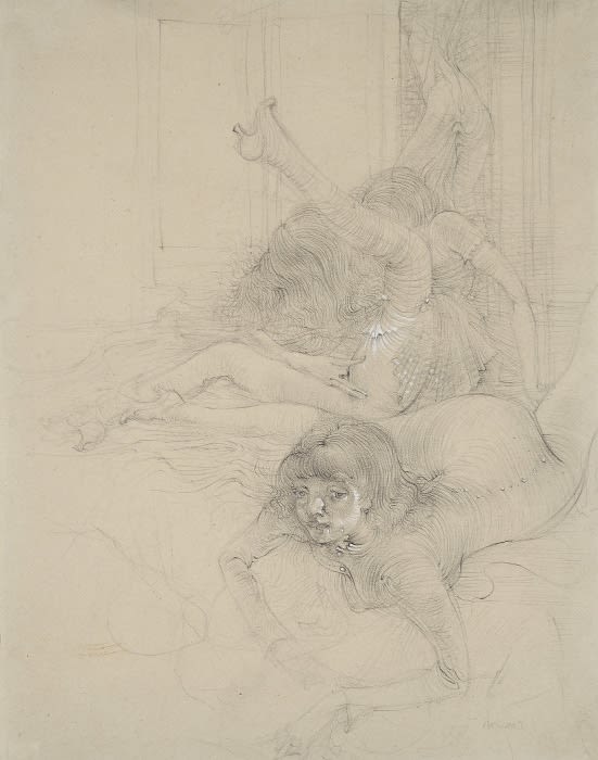 Hans Bellmer Sans titre, étude pour Histoire de l'Oeil crayon et rehauts de gouache sur papier 26,5 x 20,7 cm (disponible) 17 3/8 by 16 1/8 in. (available)