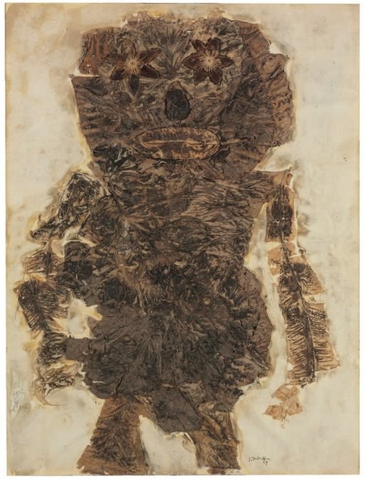 Jean Dubuffet Le jardinier huile, éléments botaniques séchés et collage de papier sur papier 67 x 51 cm (archives)