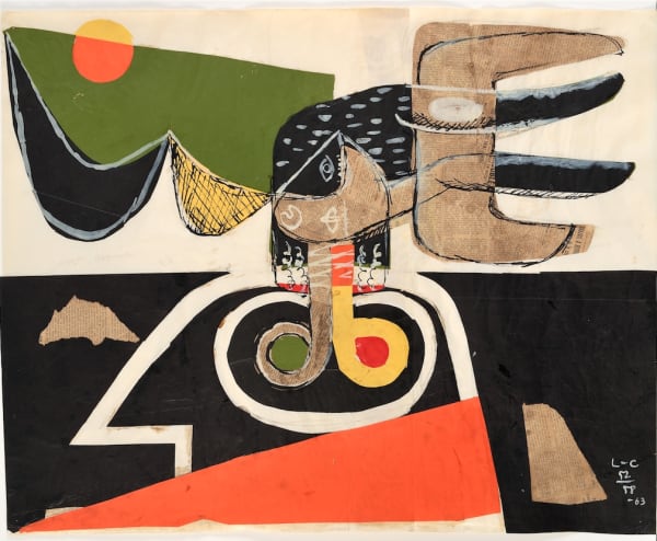 Charles-Edouard Le Corbusier Taureau collage de papiers colorés et de papier journal, gouache blanche et encre de Chine sur papier 55,9 x 70,2 cm