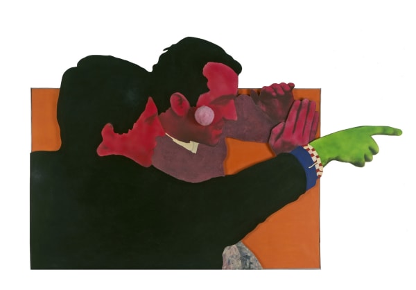 Martial Raysse A propos de New York en Peinturama assemblage, flocage, peinture à la bombe, xérographie et houppette sur toile et film super 8 103 x 167,5 cm 35 3/8 by 51 1/8 in.