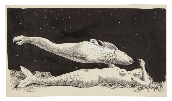 René Magritte Le rêve de l'androgyne encre et gouache blanche 15,5 x 27 cm 36 1/4 by 28 3/4 in.