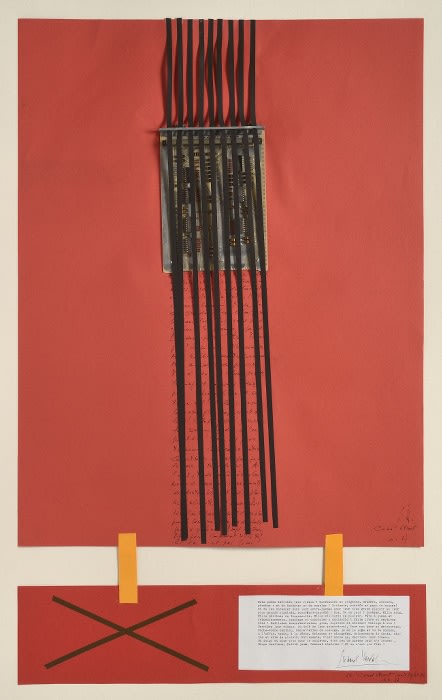 Bernard Heidsieck Canal Street n° 37 écritures, circuits intégrés, objets, amorces et bandes magnétiques sur papier 82 x 50 cm (disponible) 24 3/4 by 19 7/8 in. (available)