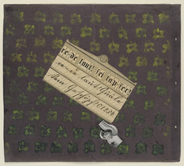Max Ernst Sans titre (re = de laut ! sei tap = fer !) collages, gouache et frottage sur papier coloré 28,5 x 33 cm (archives)