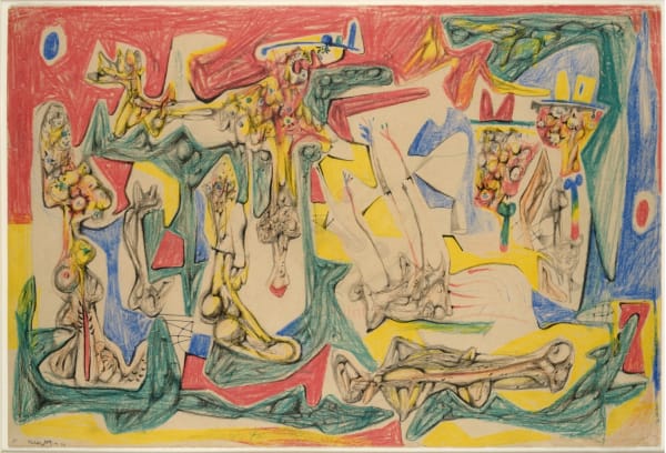 Roberto Matta Nuit frontière crayons de couleur et pastel sur papier 34 x 50,3 cm (archives) 13 3/8 x 19 3/4 in