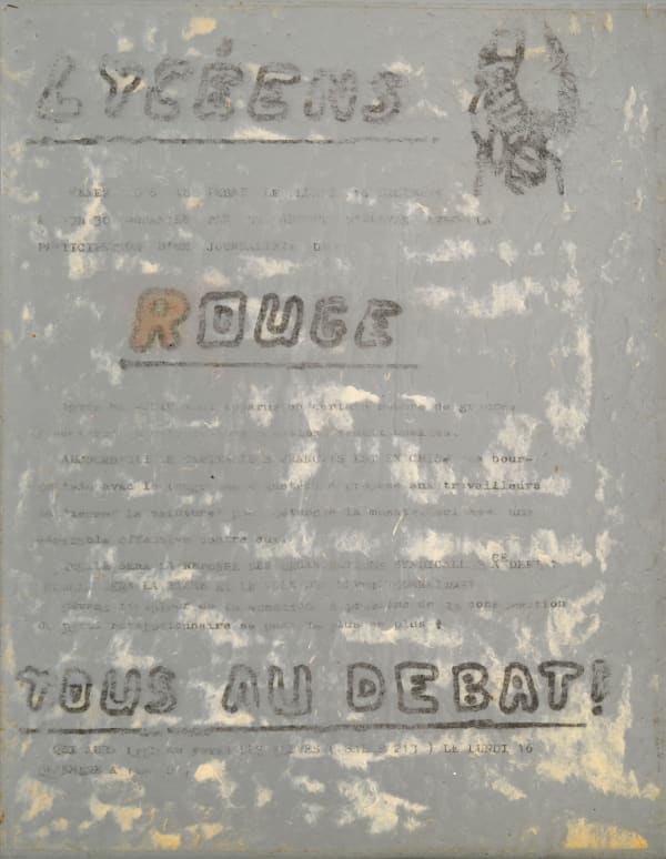 Gil Joseph Wolman lycéens / rouge / tous au débat, 1973 art scotch sur plaque plastique 27 x 21 cm