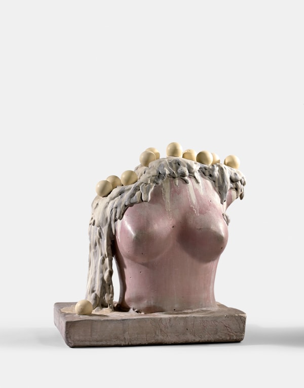 Robert Malaval Buste à bulles plâtre peint et balles de ping-pong Buste H 46 cm