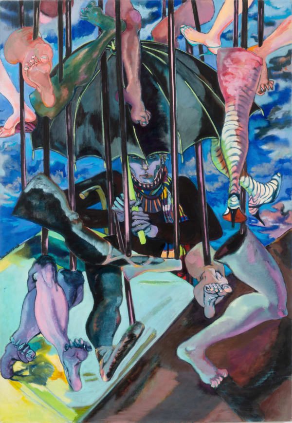 Juanita mcneely, Feet Moving, dernières années 1980 signé sur le dos, huile sur lin, 182,88 x 127 x 5,08 cm