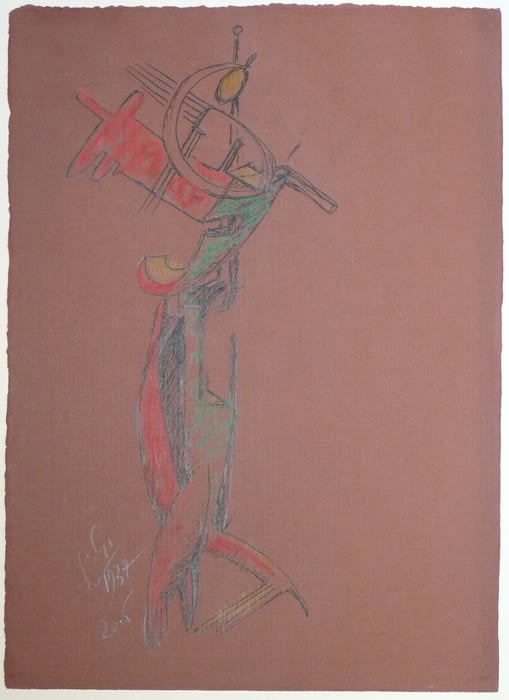 Julio Gonzalez Femme au miroir encre de chine, pastel gras et mine de plomb sur papier 22 x 105 cm (disponible) 15 3/4 by 12 5/8 by 4 1/2 in (available)