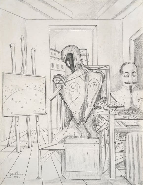 Giorgio De Chirico I Vaticinatori mine de plomb sur papier 29 x 22,5 cm (archives)