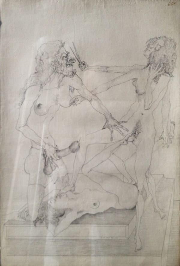 Salvador Dalí Sans titre dessin à l'encre sur papier ancien à la cuve 55 x 36 cm