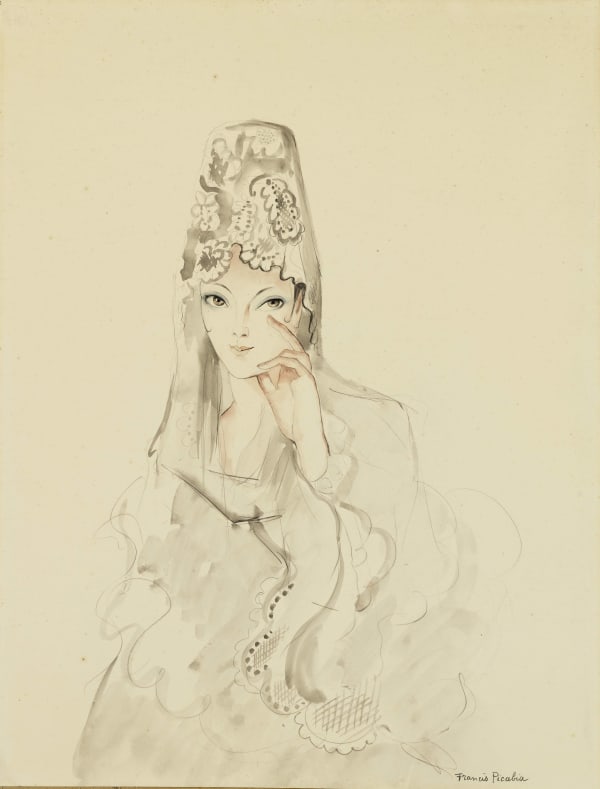 Francis Picabia L'Espagnole Aquarelle, encre, lavis d'encre et crayon sur papier 62,8 x 48,2 cm 24 3/4 x 19 in.