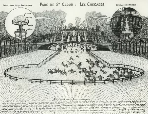 Robert Malaval Parc St-Cloud - Les Cascades dessin à l'encre de chine 50 x 64 cm