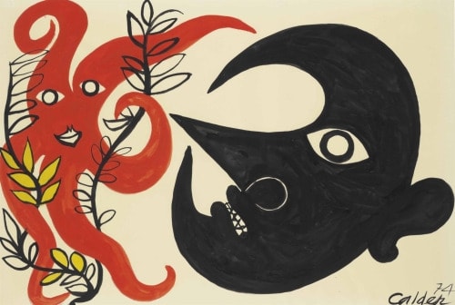 Alexander Calder Curly Star and Moon gouache et encre sur papier 74.5 x 109.5 cm 29 3/8 x 43 1/8 in