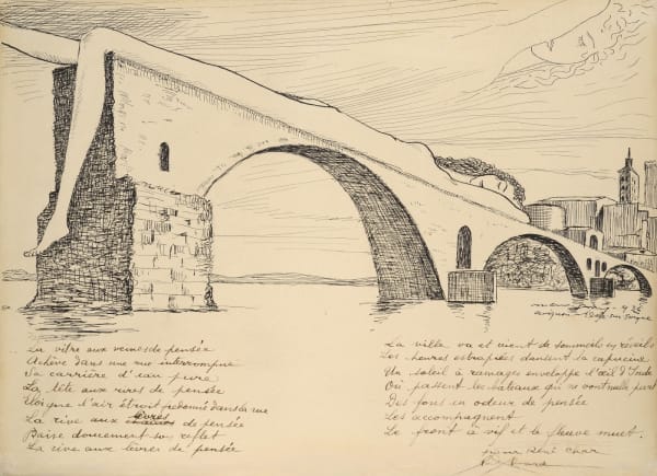 Man Ray Le Pont brisé (Pont d'Avignon) encre de chine 28 x 38,5 cm (archives) 11 x 15 1/8 in. (archives)