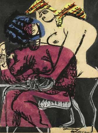 Charles-Edouard Le Corbusier Deux femmes mine de graphite, gouache et collage sur papier 48,5 x 36,7 cm