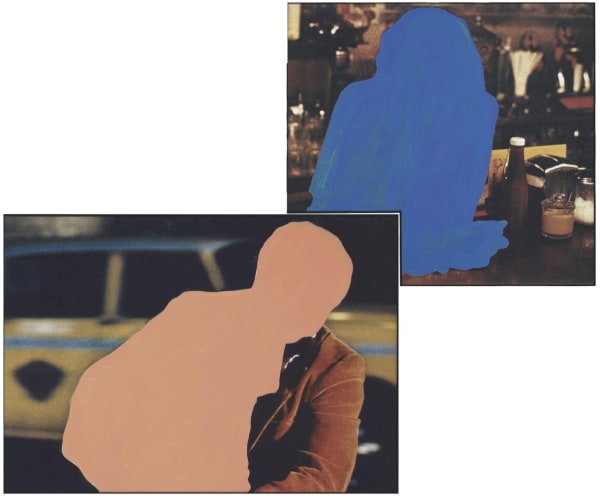 John Baldessari Figure with burden, Figure at rest peinture vinyle sur photographie Deux panneaux : 122,5 x 132,7/ 122,5 x 173,3 cm Two panels : 122,5 x 132,7/ 122,5 x 173,3 cm Overall: 213.6 x 257.4 cm