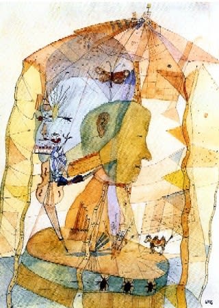 Wols La Pagode aquarelle sur papier 30 x 23.5 cm 5 3/8 by 4 3/8 by 2 3/8 in.