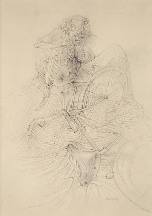 Hans Bellmer Sans titre, étude pour 'La bicyclette' d'Histoire de l'Oeil crayon sur papier 20,5 x 14,5 cm (disponible) 8 x 6 in. (available)