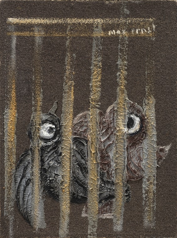Max Ernst L'oiseau en cage Huile sur papier de verre 24 x 18,5 cm (archives)