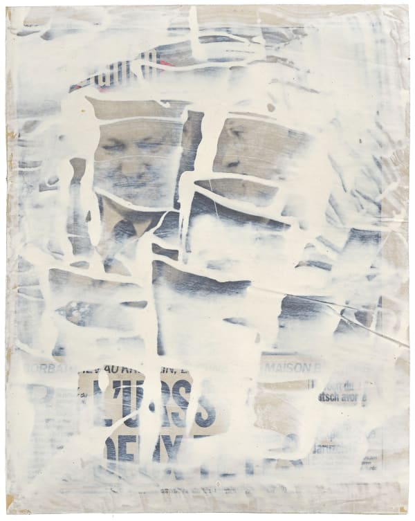 Gil Joseph Wolman le coup d'Etat, ca. 1991 peinture blanche sur papier journal 36 x 28 cm