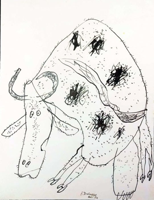 Jean Dubuffet Vache encre de chine sur papier 33 x 25,4 cm (archives)