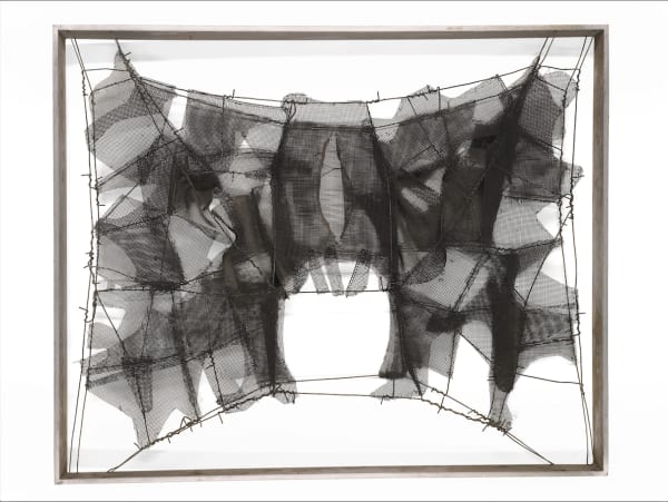 Manuel Rivera Metamorfosis (Totem II) maille et fil de fer sur châssis en aluminium 60 x 73 cm