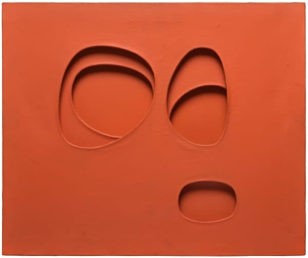 Paolo Scheggi Per una situazione, rosso arancio acrylique sur 3 toiles superposées 50 x 60 x 4,8 cm 16 1/8 by 12 3/4 in.