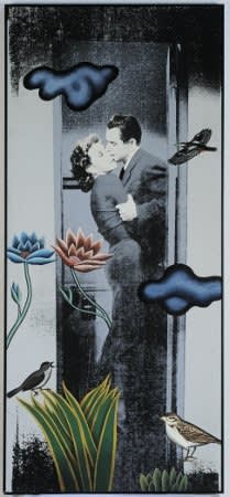 Equipo Crónica de la série Negra (couple) acrylique et sérigraphie sur toile 148 x 65 x 0