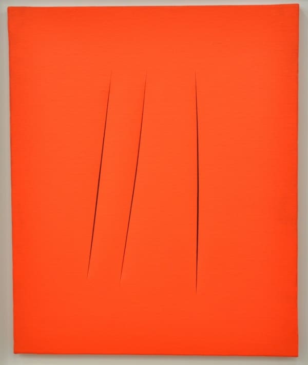 Lucio Fontana Concetto Spaziale peinture à l'eau sur toile 61 x 50 cm 16 by 14 in.