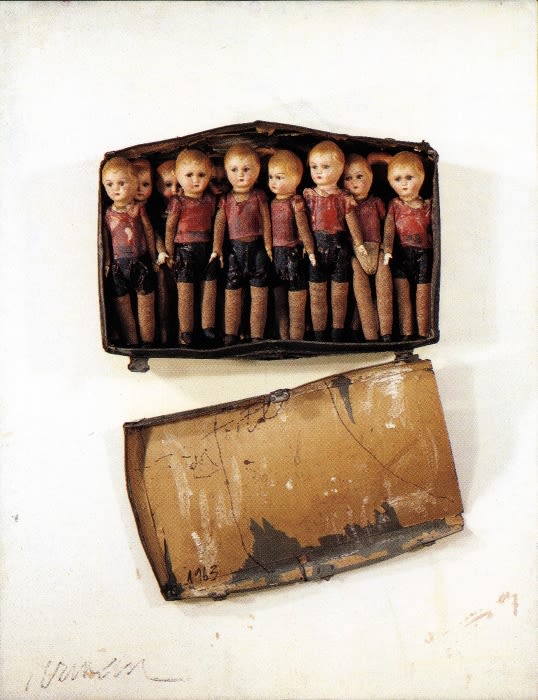 Arman Birth control accumulation de poupées dans une valise 156,5 x 121 x 34 cm (disponible) 39 3/8 by 31 1/2 in. (available)