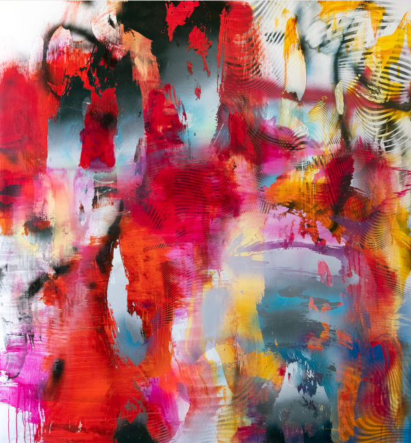 Chris Trueman LWV, 2022 Acrylic and acrylic spray on yupo mounted to sintra 64 x 59 in. 162.6 x 149.9 cm.