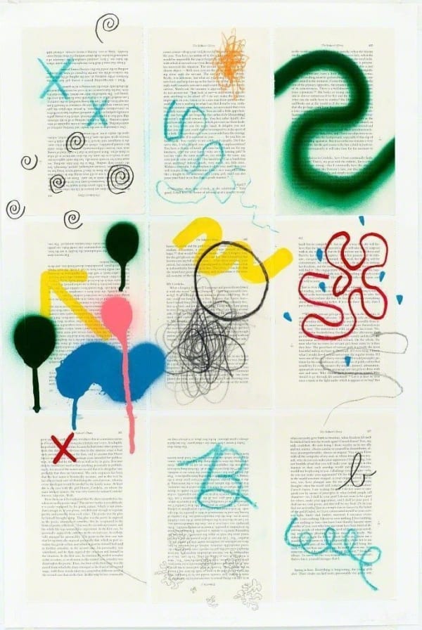 Jacob Ouillette Seducers Diary 2 II, 2017 Pencil, pen, watercolor, charcoal, chalk pastel, acrylic and spray paint on book pages on paper 28 x 18 3/4 in. 30 x 20 in. Framed