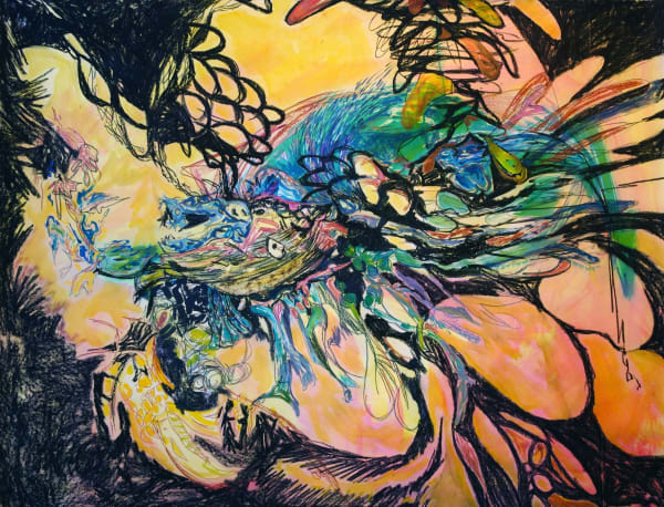 Erin Treacy Flowers on the Shore, 2020 Conte, marker, and acrylic paint on paper 38 x 50 in. 96.5 x 127 cm.