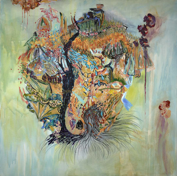 Erin Treacy Archipelago, 2017 Acrylic paint, pencil, Conte, marker and ink on canvas 60 x 60 in. 152.4 x 152.4 cm.