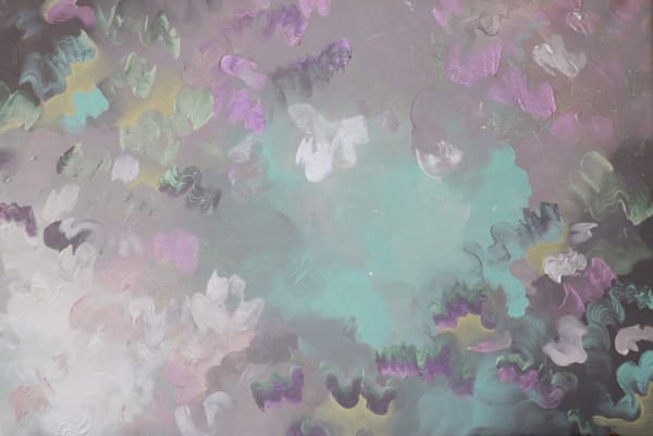 Liv Dockerty Cause I'm Going to Strawberry Fields Forever, 2018 Mixed media on canvas 34 x 50 in. 86.4 x 127 cm.