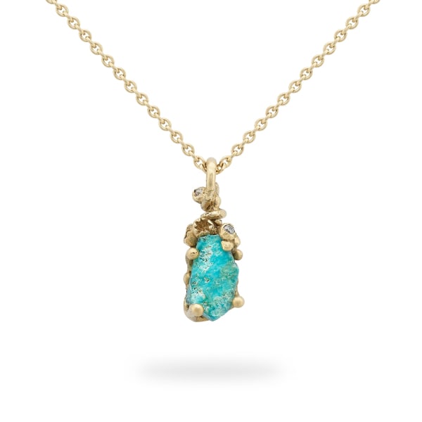 Ruth Tomlinson, Raw Cornish Turquoise and Grey Diamond Encrusted Pendant, 2025