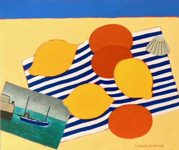 Sophie Harding, Lemon, Oranges, Limpet Shell and Postcard, 2025