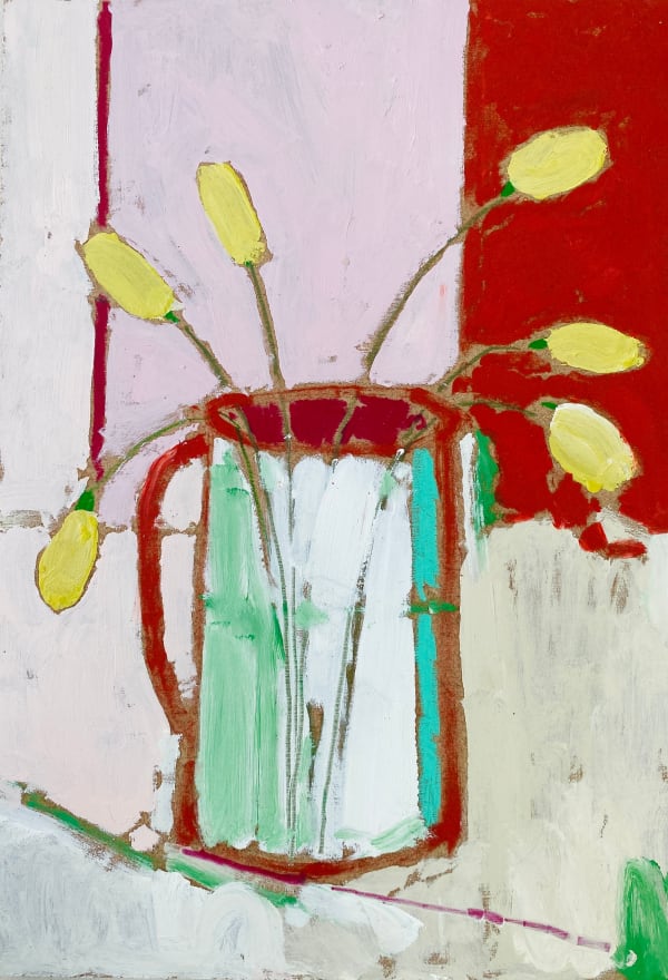 Spring Tulips on Red, 2025 Oil on board
