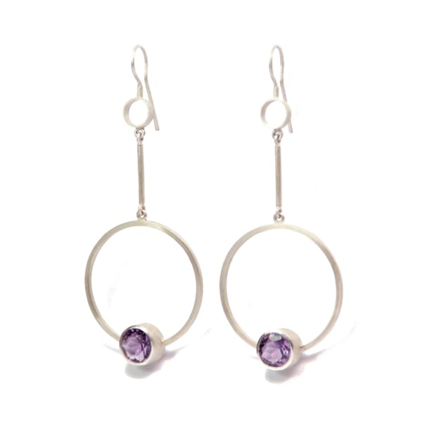 Sam Photic, Earrings - Sterling Silver and Amethyst Hoop