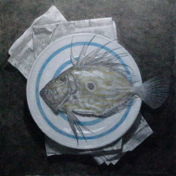 Robert Pittam, John Dory, Newspaper and Dish, 2025