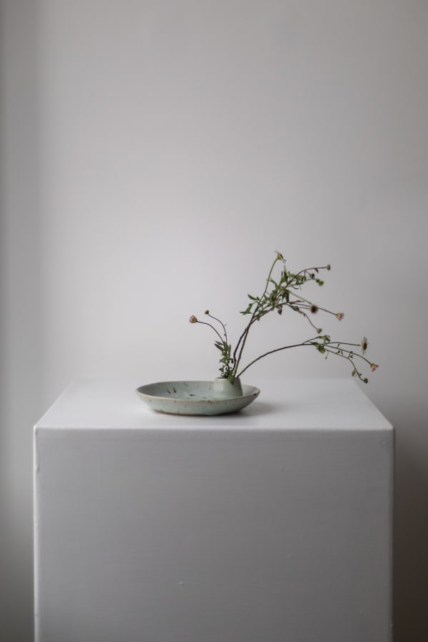 Wild Flower and Candle Vessel with Steel Lid I Stoneware and Wild Clay